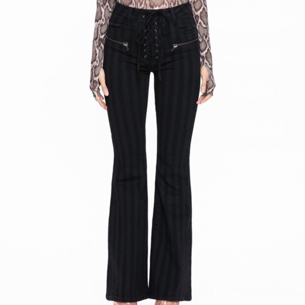AFRM Claire Lace Up Flared Striped Jeans NWT